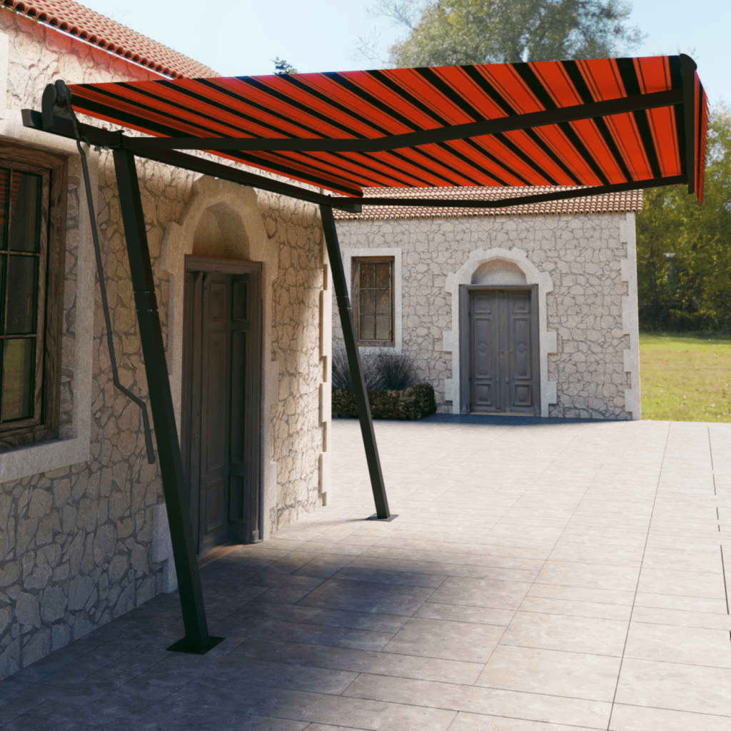 Copertină retractabilă automat, stâlpi, portocaliu/maro 4,5x3 m - Copertine retractabile automate - Decoo