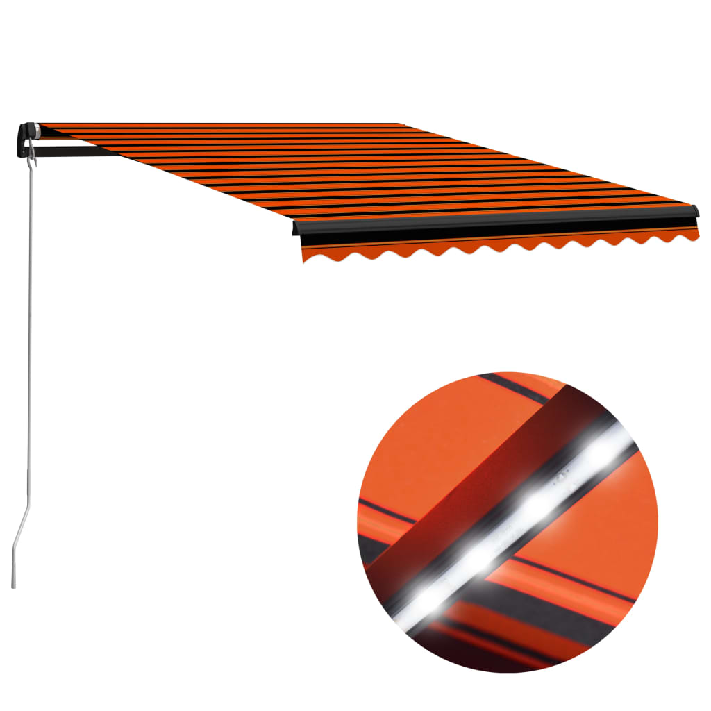 Copertină retractabilă manual LED portocaliu și maro 300x250 cm - Copertine retractabile - Decoo