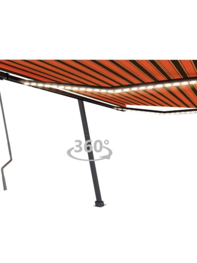 Copertină retractabilă manual cu LED portocaliu&maro 450x300 cm - Copertine retractabile - Decoo