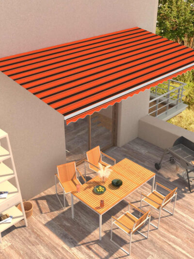 Copertină retractabilă manual, portocaliu și maro, 600 x 300 cm - Copertine retractabile - Decoo