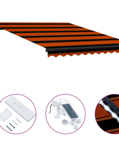 Copertină retractabilă senzor vânt & LED oranj/maro, 350x250 cm - Copertine retractabile - Decoo