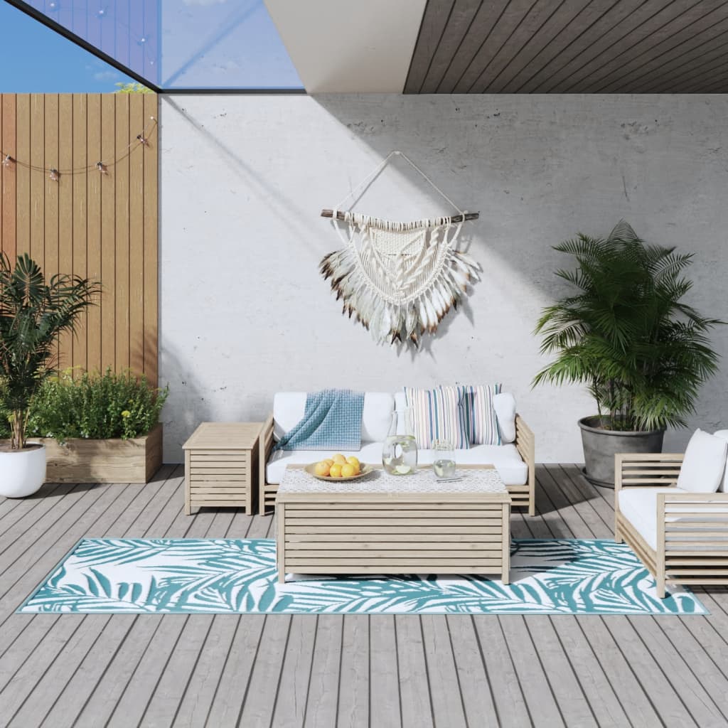 Covor de exterior, acvamarin/alb, 80x250 cm, design reversibil - Covor de exterior - Decoo