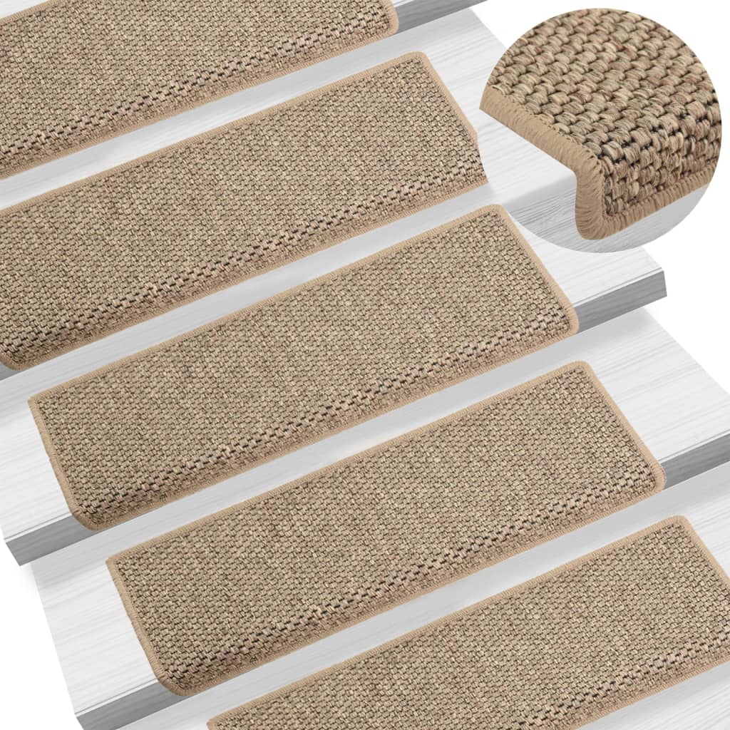 Covorașe scări autoadezive, 15 buc. bej 65x21x4 cm aspect sisal - Covore pentru scari si trepte antiderapante - Decoo