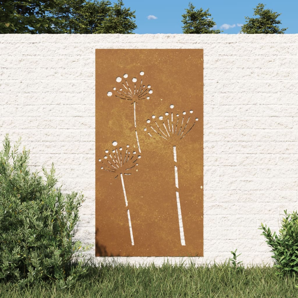 Decor perete de grădină 105x55 cm design flori oțel Corten - Casa - Decoo