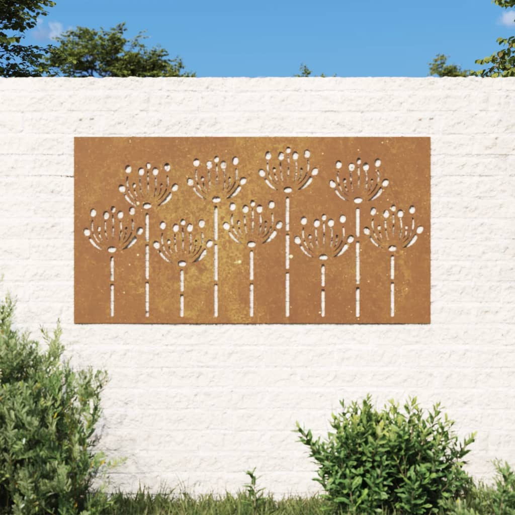 Decorație perete de grădină 105x55 cm design flori oțel Corten - Casa - Decoo