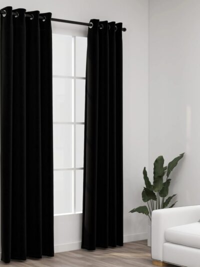 Draperii opace, aspect in, cu ocheți, 2 buc., negru, 140x225 cm - Casa - Decoo