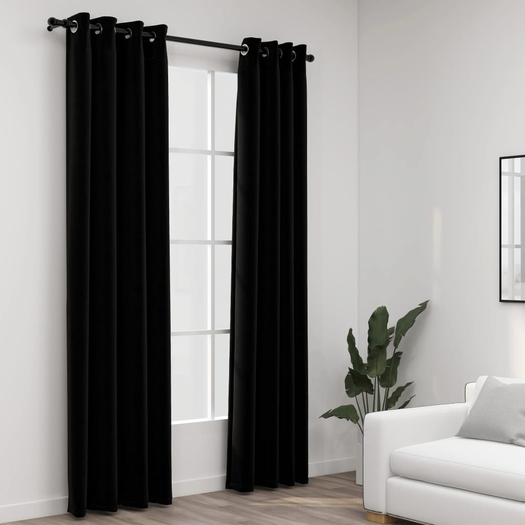 Draperii opace, aspect in, cu ocheți, 2 buc., negru, 140x225 cm - Casa - Decoo