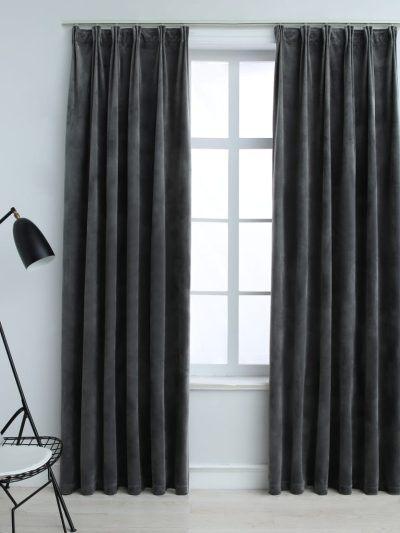 Draperii opace cu cârlige, 2 buc, antracit, 140x225 cm catifea - Casa - Decoo