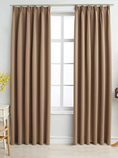 Draperii opace cu cârlige, 2 buc., gri taupe, 140 x 175 cm - Casa - Decoo