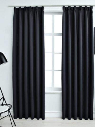 Draperii opace cu cârlige, 2 buc., negru, 140 x 225 cm - Casa - Decoo