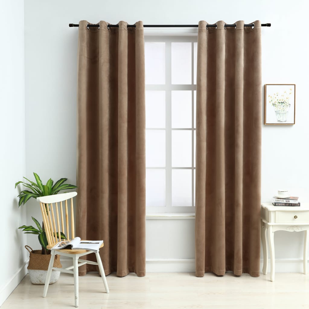 Draperii opace cu inele, 2 buc., bej, 140 x 175 cm, catifea - Casa - Decoo