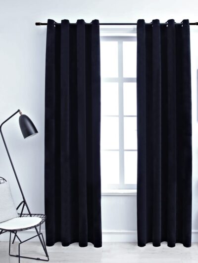 Draperii opace cu inele, 2 buc., negru, 140 x 245 cm, catifea - Casa - Decoo