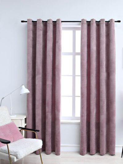 Draperii opace cu inele, 2 buc., roz antic, 140x245 cm, catifea - Casa - Decoo