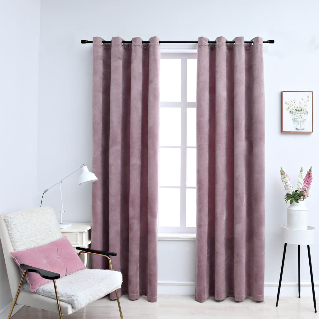 Draperii opace cu inele, 2 buc., roz antic, 140x245 cm, catifea - Casa - Decoo