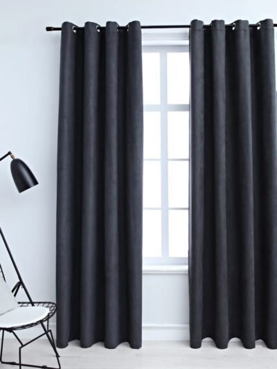 Draperii opace cu inele metalice, 2 buc, antracit, 140 x 225 cm - Casa - Decoo