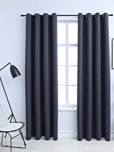 Draperii opace cu inele metalice 2 buc., antracit, 140 x 245 cm - Casa - Decoo