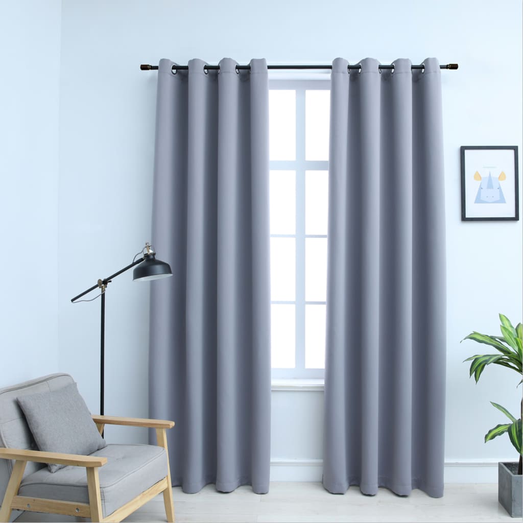 Draperii opace cu inele metalice, 2 buc., gri, 140 x 175 cm - Casa - Decoo