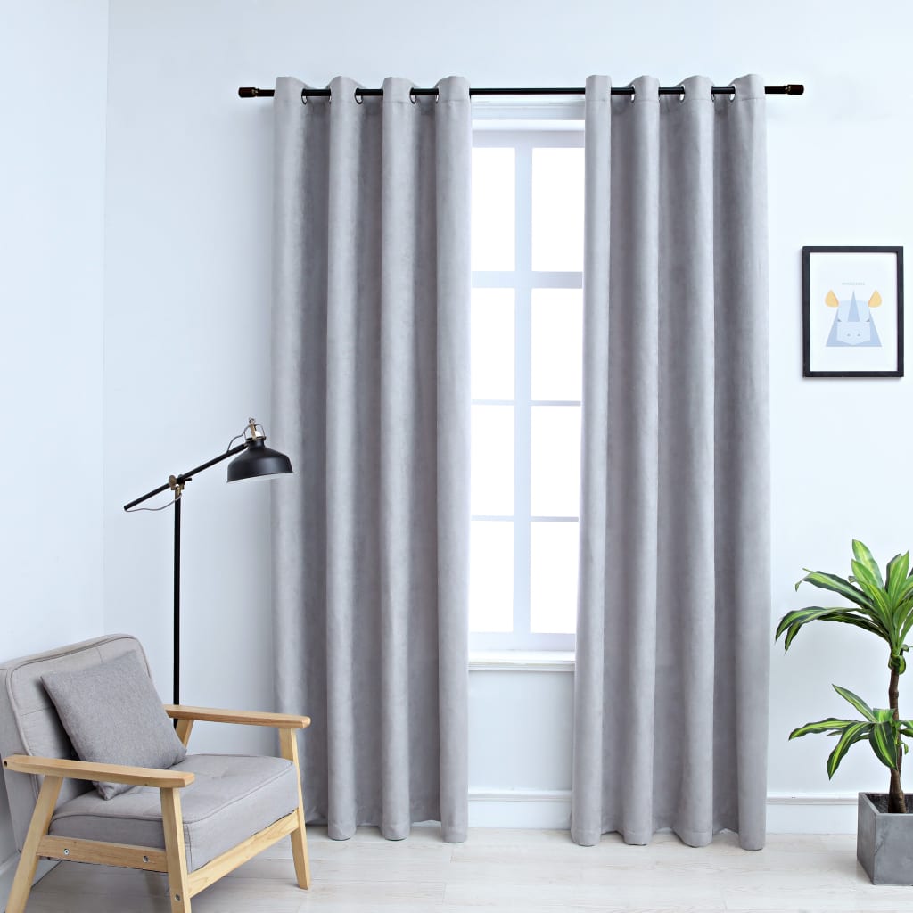 Draperii opace cu inele metalice, 2 buc., gri, 140 x 225 cm - Casa - Decoo