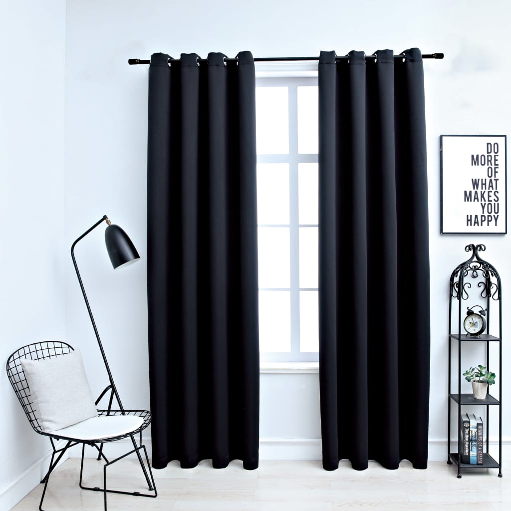 Draperii opace cu inele metalice, 2 buc., negru, 140 x 245 cm - Casa - Decoo