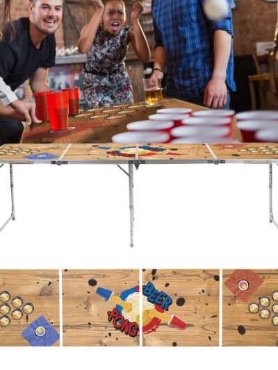 HI Masă Beer Pong pliabilă, 240x60x55 cm, MDF și aluminiu - Foosball - Decoo