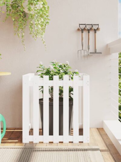 Jardinieră grădină design gard, alb, 70x70x70 cm lemn masiv pin - Ghivece si suporturi flori - Decoo