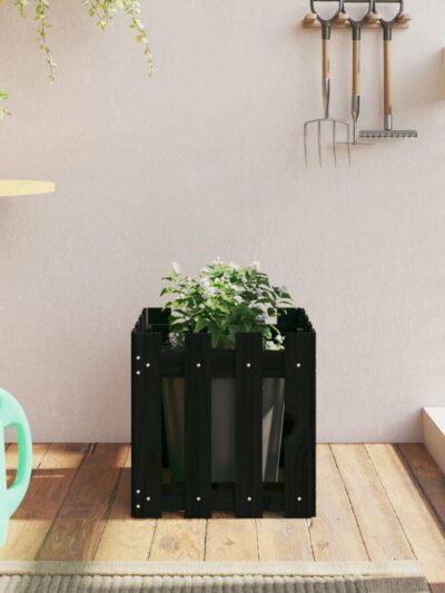 Jardinieră grădină design gard negru 40x40x40 cm lemn masiv pin - Ghivece si suporturi flori - Decoo