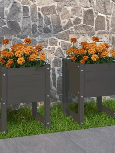 Jardiniere, 2 buc., gri, 40x40x52,5 cm, lemn masiv de pin - Ghivece si suporturi flori - Decoo