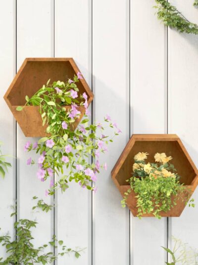 Jardiniere de perete, 2 buc., ruginiu, 30x10x25 cm, oțel corten - Ghivece si suporturi flori - Decoo