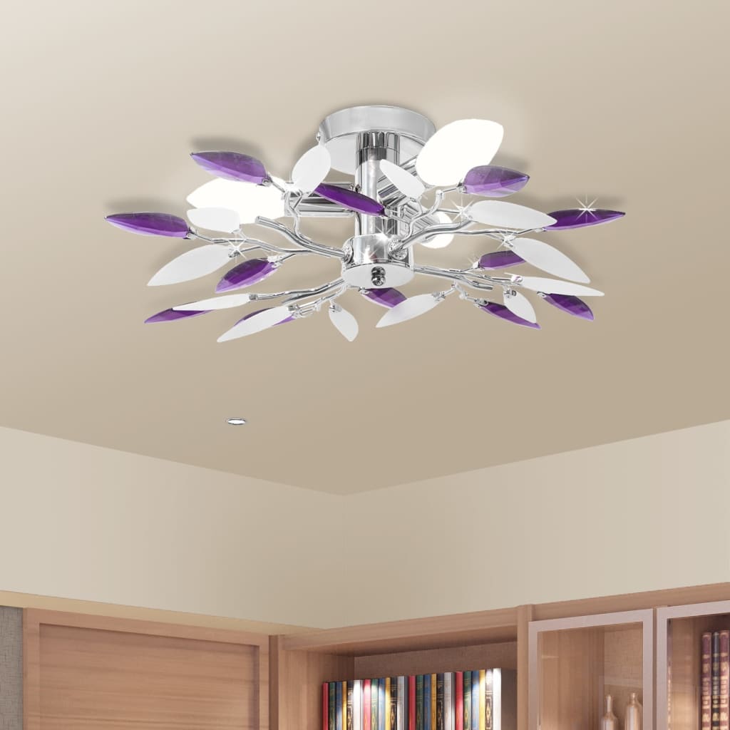 Lustră cu frunze cristal acrilic, alb/violet, pentru 3 becuri E14 - Accesorii corpuri de iluminat - Decoo