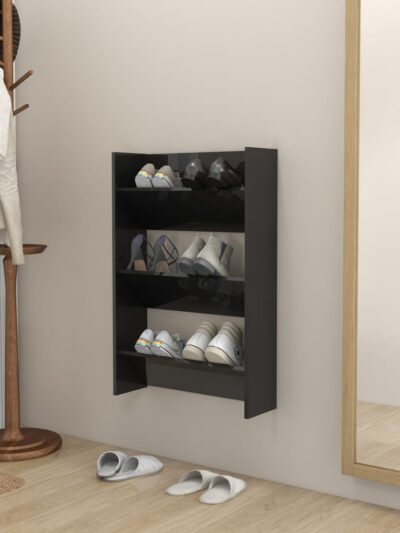 Pantofar de perete, negru extralucios, 60x18x90 cm, PAL - Casa - Decoo