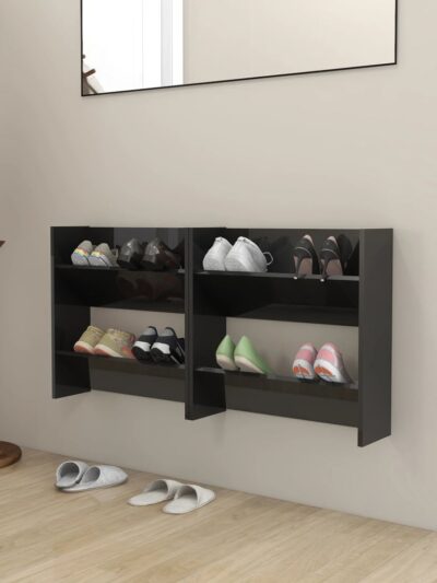 Pantofare de perete, 2 buc., negru extralucios, 60x18x60 cm PAL - Casa - Decoo