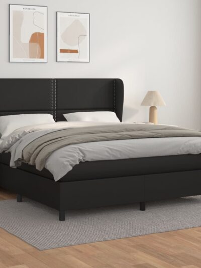 Pat box spring cu saltea, negru, 180x200 cm, piele ecologică - Casa - Decoo