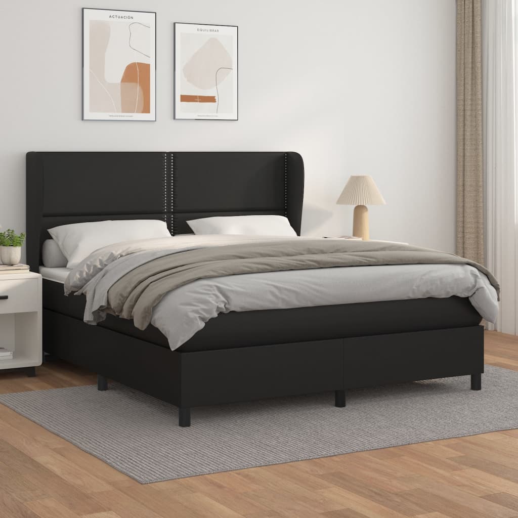 Pat box spring cu saltea, negru, 180x200 cm, piele ecologică - Casa - Decoo