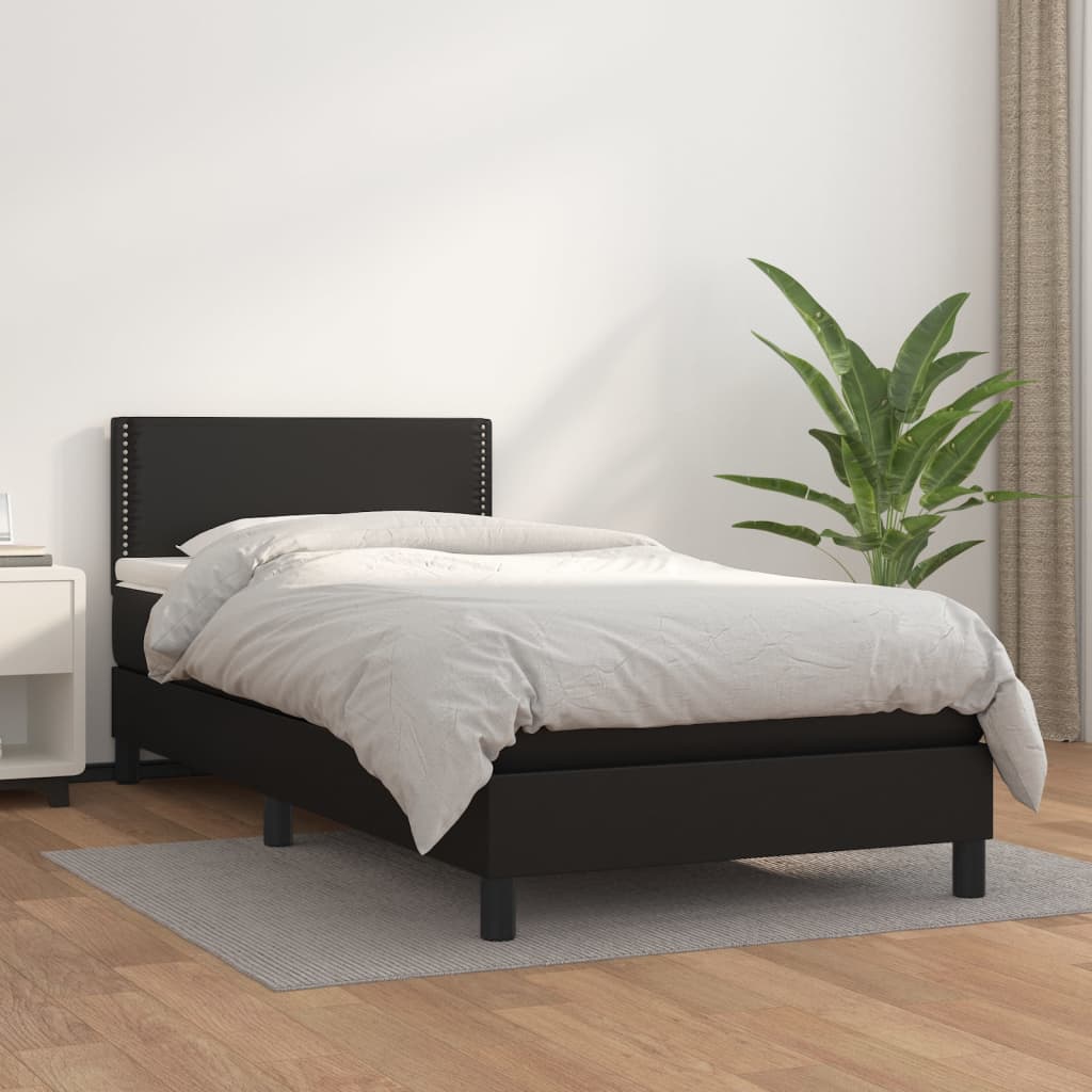 Pat box spring cu saltea, negru, 80x200 cm, piele ecologică - Casa - Decoo