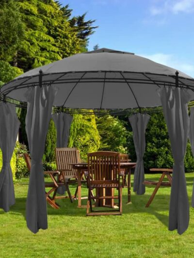 Pavilion cu perdele, antracit, 3,5 x 2,7 m, rotund - Foisoare,Corturi si pavilioane de gradina - Decoo