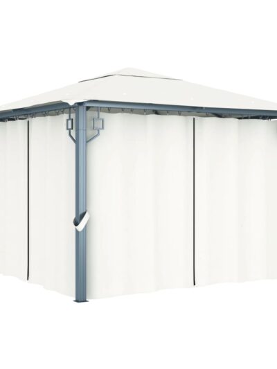 Pavilion cu perdele, crem, 300 x 300 cm, aluminiu - Foisoare,Corturi si pavilioane de gradina - Decoo