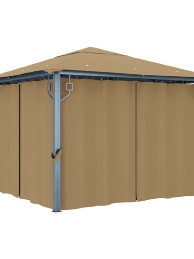 Pavilion cu perdele, gri taupe, 300 x 300 cm, aluminiu - Foisoare,Corturi si pavilioane de gradina - Decoo