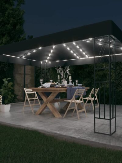 Pavilion cu șir de lumini LED, antracit, 3x4 m, țesătură - Foisoare,Corturi si pavilioane de gradina - Decoo