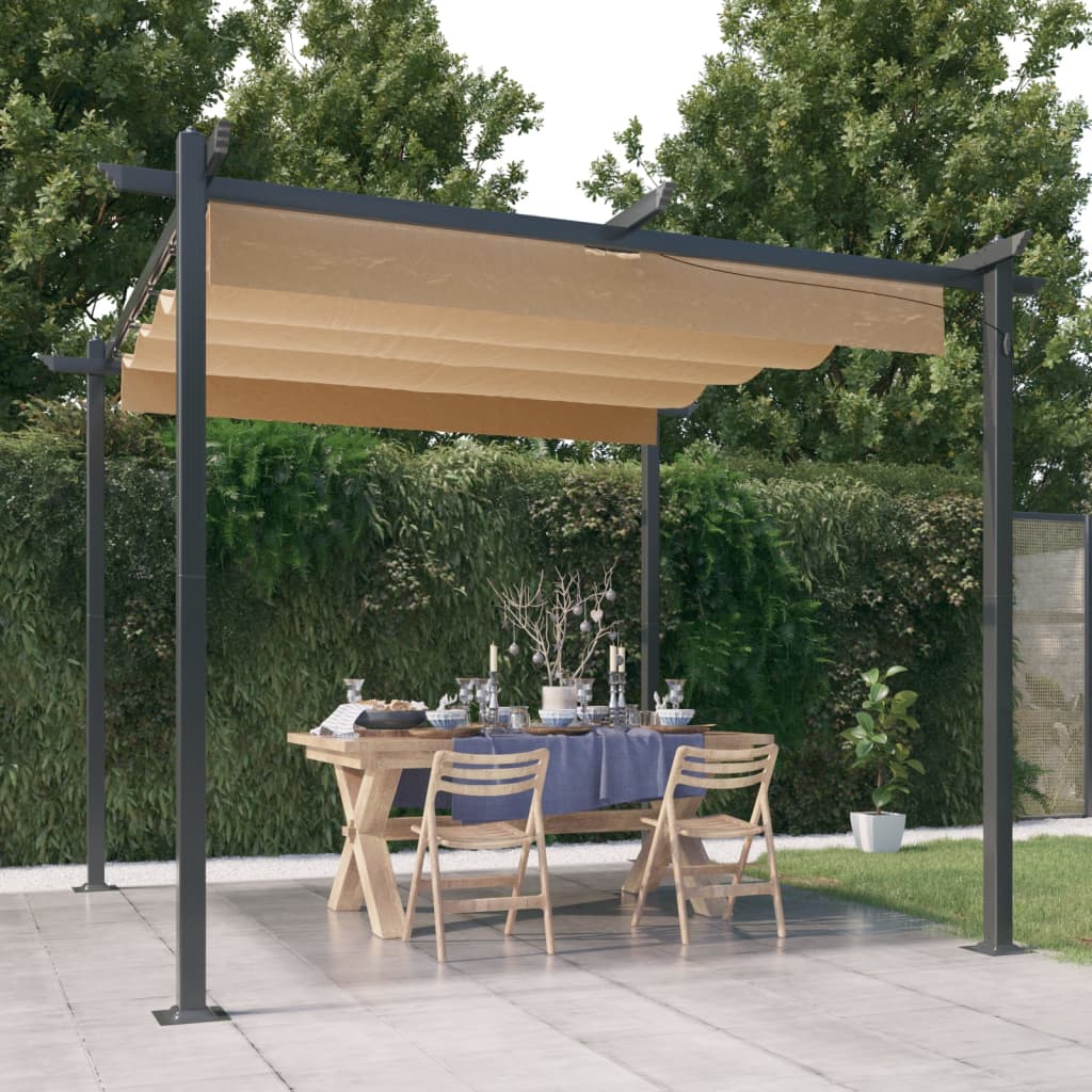 Pavilion de grădină, acoperiș retractabil, gri taupe, 3x3 m - Foisoare,Corturi si pavilioane de gradina - Decoo