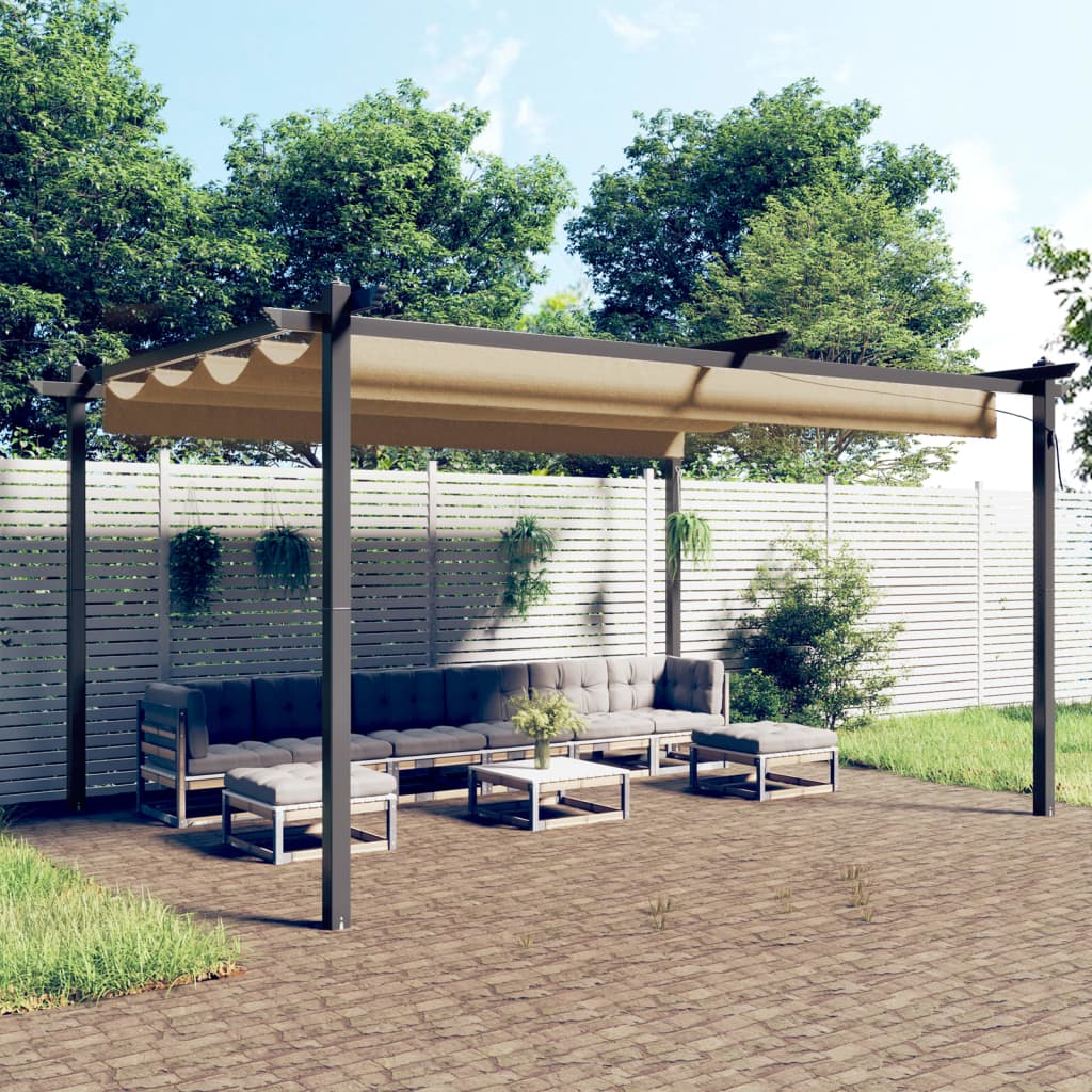 Pavilion de grădină, acoperiș retractabil, gri taupe, 4x3 m - Foisoare,Corturi si pavilioane de gradina - Decoo