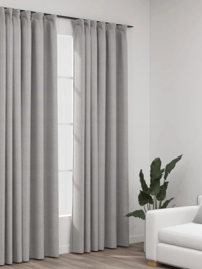 Perdele opace aspect pânză, cârlige 2 buc. gri taupe 140x245 cm - Casa - Decoo