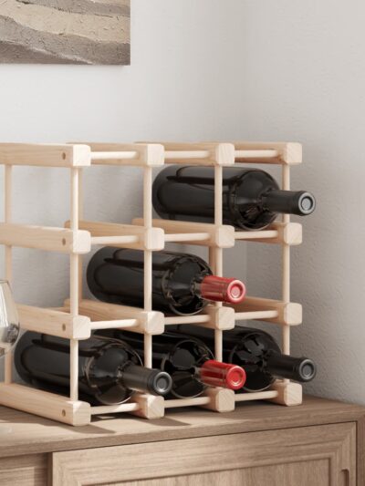 Raft de vin pentru 12 sticle, 36x23x36 cm, lemn masiv de pin - Casa - Decoo