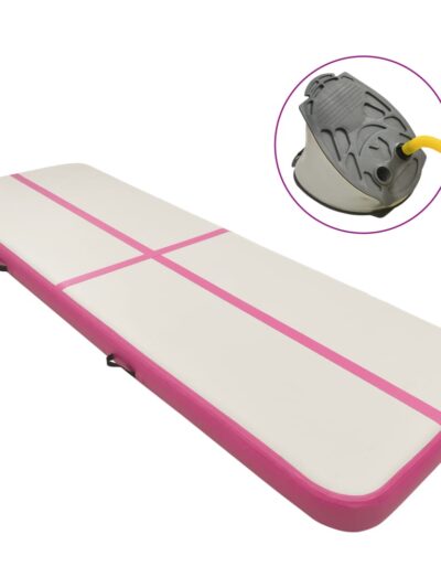 Saltea gimnastică gonflabilă cu pompă roz 400x100x20 cm PVC - Aparate fitness - Decoo