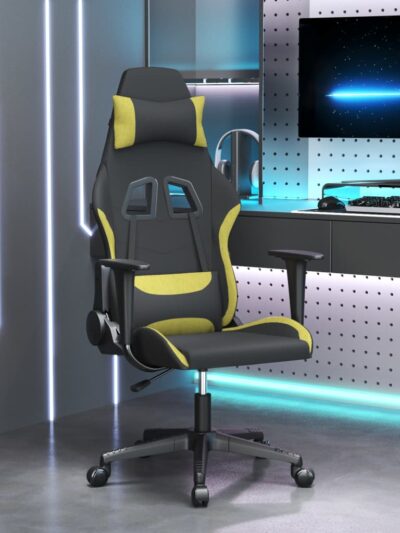 Scaun de gaming cu masaj, negru și verde deschis, textil - Casa - Decoo