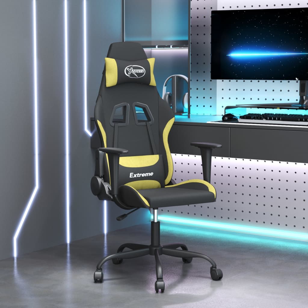 Scaun de gaming cu masaj, negru și verde deschis, textil - Casa - Decoo