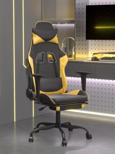 Scaun de gaming cu suport picioare negru/auriu, piele ecologică - Casa - Decoo