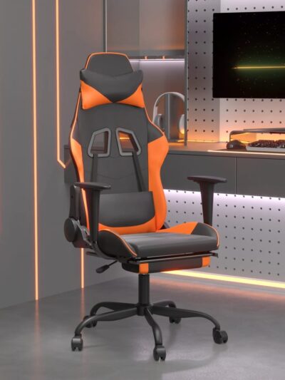 Scaun de gaming cu suport picioare, negru/oranj, piele eco - Casa - Decoo