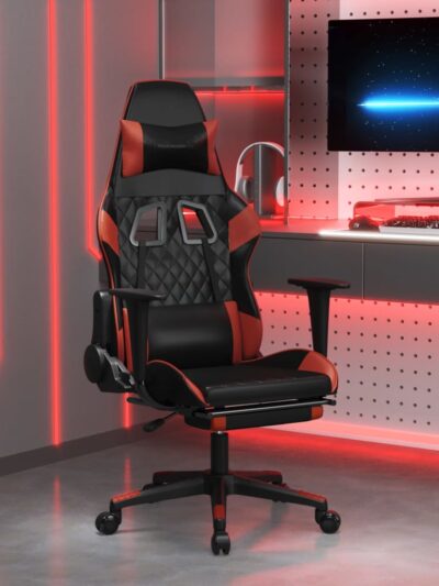 Scaun de gaming masaj/suport picioare negru/roșu vin piele eco - Casa - Decoo