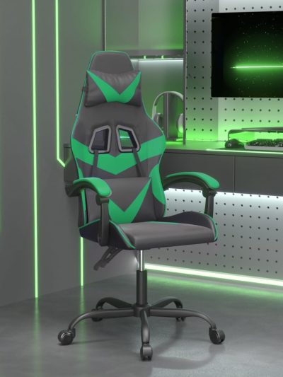 Scaun de gaming pivotant, negru și verde, piele ecologică - Casa - Decoo