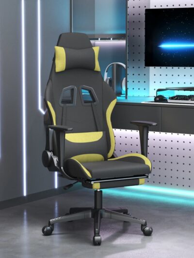 Scaun gaming masaj/suport picioare, negru/verde deschis textil - Casa - Decoo